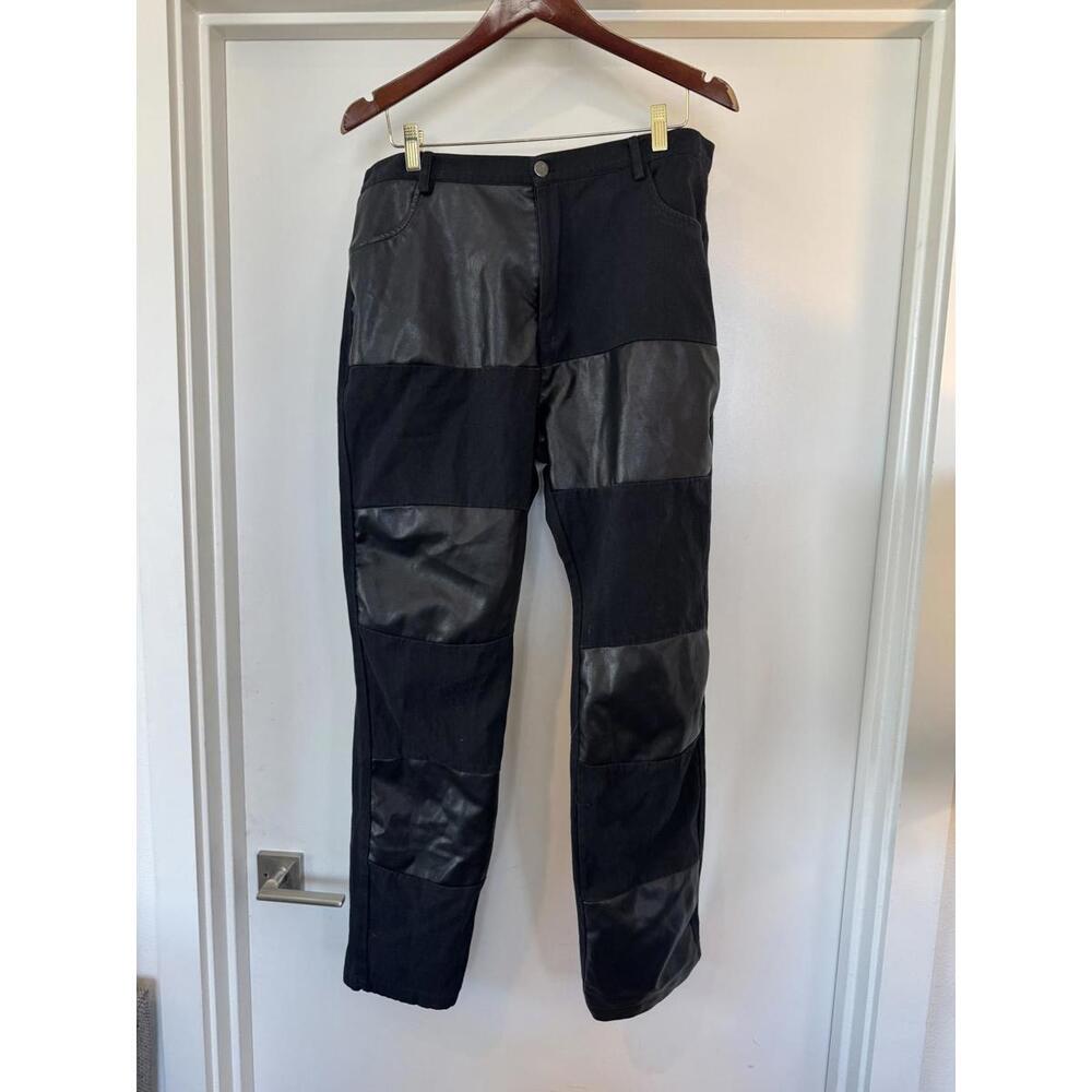 Leather Patch Denim Pants